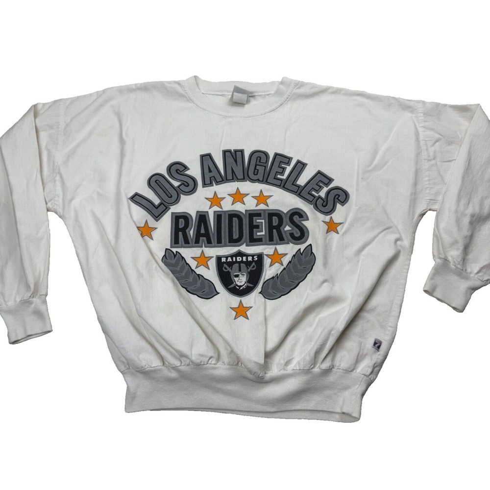 Vintage Los Angeles Raiders Football Logo 7 Sweatshirt Men Medium White Pullover
